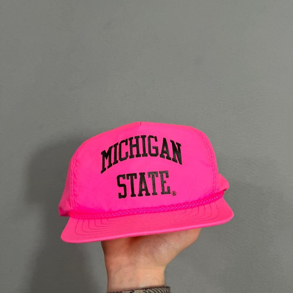 Vintage Michigan State Spartans Snapback Hat Adult Neon Pink 90s MSU Cap